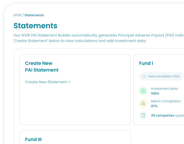 Image: SFDR Solutions | PAI Statement Builder | Classification Readiness